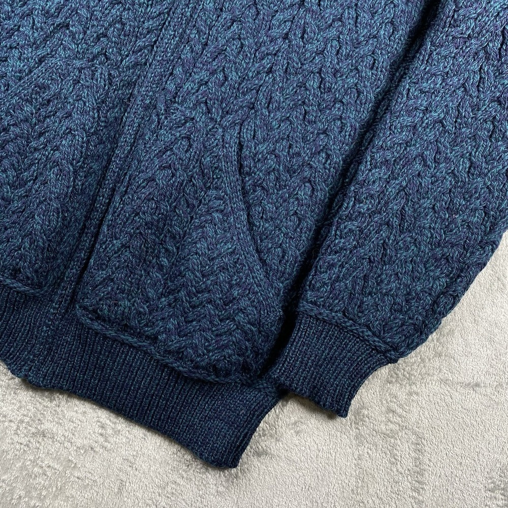 Kent Wang Hoodie Sweater Mens L Blue Merino‎ Wool Cable Knit Speckled Full Zip - Picture 2 of 10